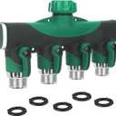 Garden Hose Splitter 4 Way - 3/4 Inch Heavy Duty Metal Water Faucet Splitter with Shut Off Valves 4 Way Leakproof Hose Connectors with Comfortable Rubberized Grip for Gardening Hoses 5 Washers