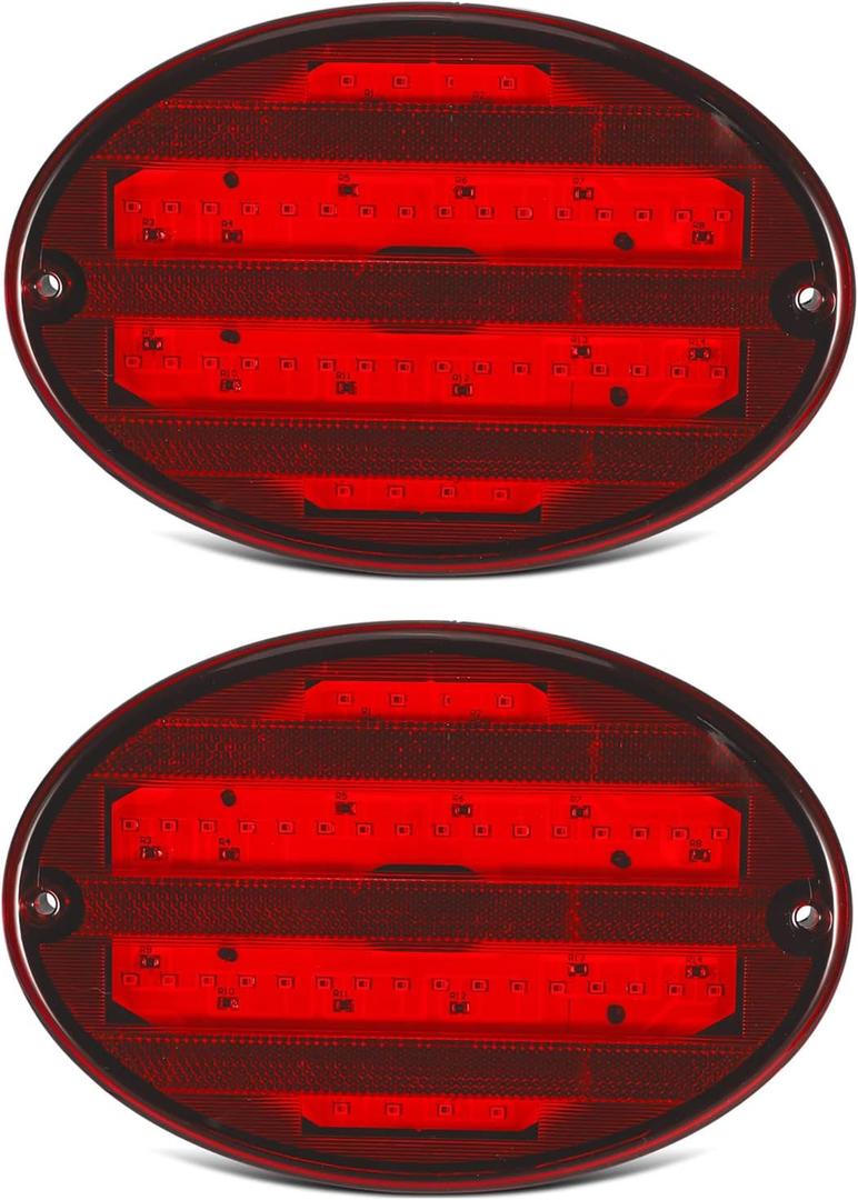 Partsam 2Pcs 8.5" Oval Led Tail Lights 40LED Red for Trailer RV Motorhome Airstream Oval Led Stop Turn Tail Lights Surface Mount Taillights Replacement Lights IP68 Submersible w/Mounting Gaskets