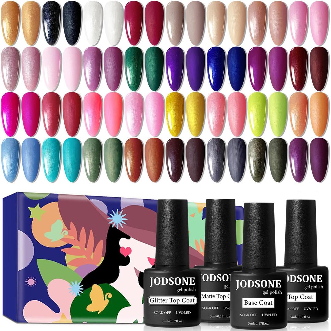 JODSONE Gel Nail Polish Starter Set Ribbon Glitter Summer Light Winter Dark Glossy 36-Piece Multi-color Gel Nail Polish Set (32SET-10-A)