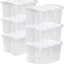 Sterilite 6-Pack Stackable Storage Bin with Lid, Clear Plastic Design, 48 Quart