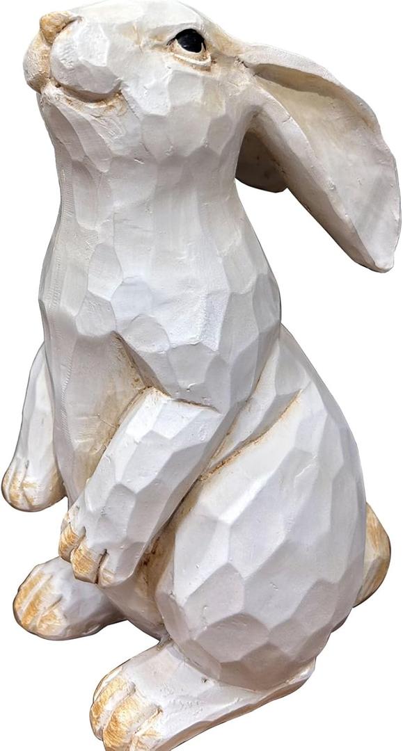 Easter Bunny Decoration, Decorative Farmhouse Modern Standing White Rabbit Bunny Figurine, Home Decor Accents Carved Rustic Distressed Animal Bunny Rabbits Ornaments, 6.5inches Height