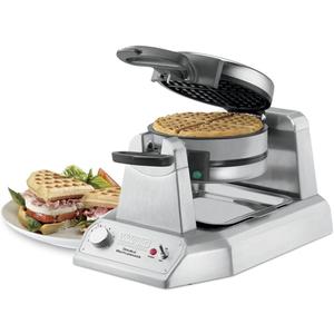 Waring Commercial WWD200 Classic Double Waffle Maker, Coated Non Stick Cooking Plates, Produces 60 waffles per hour, 120V, 1400W, 5-15 Phase Plug, Silver