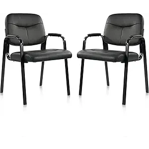 Waiting Room Chairs No Wheels Set of 2, Leather Stationary Office Reception Guest Chair with Padded Arms for Elderly Desk Conference Room Lobby Table Side Salon