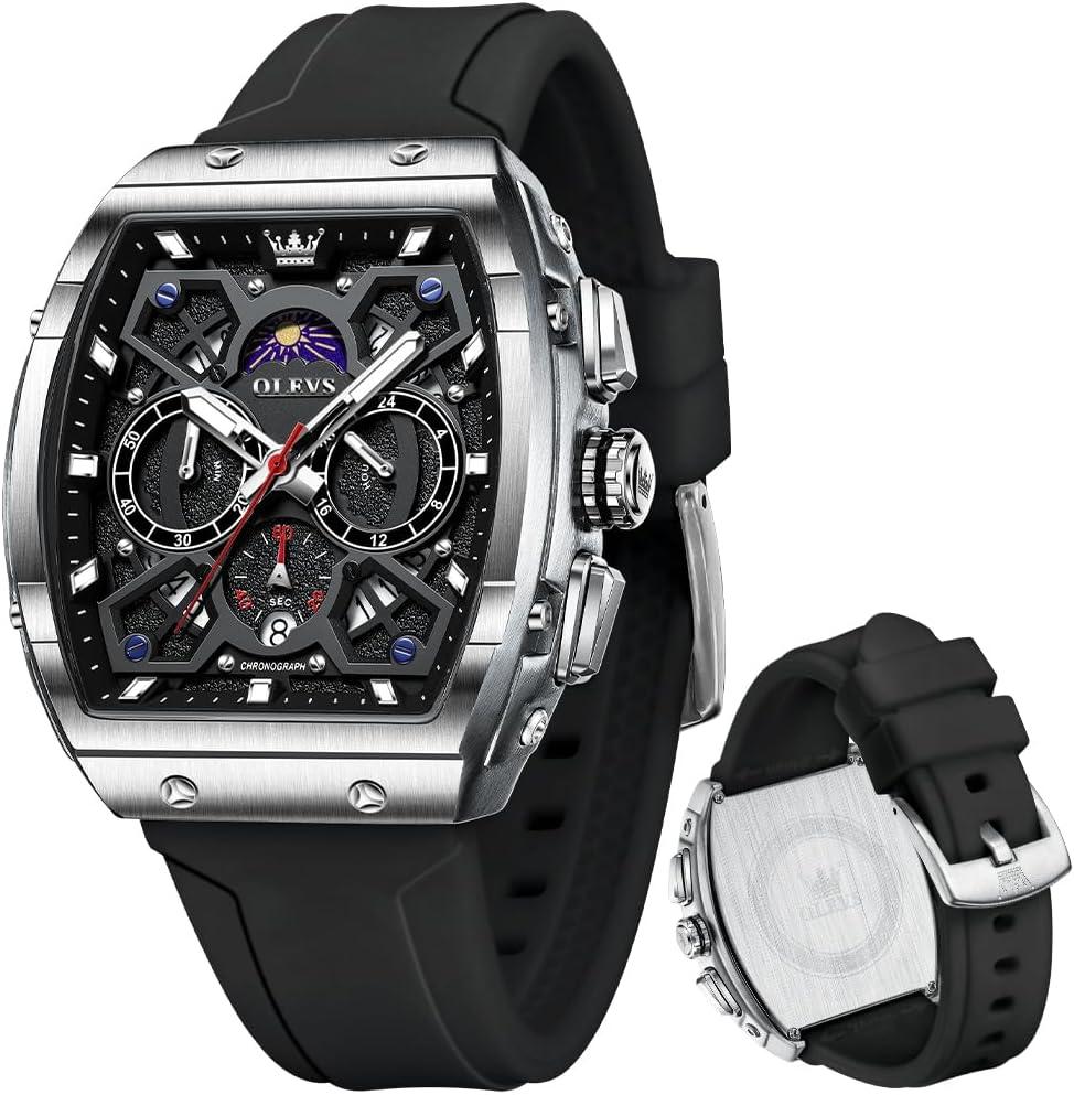 OLEVS Mens Watches Stylish Chronograph Waterproof Luminous Silicon Strap Multifunction Watches for Men Business White Men Wrist Watch