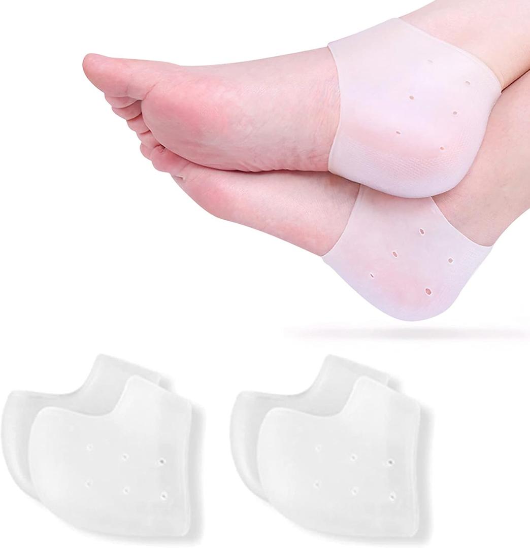 Silicone Heel Protectors, 2 Pairs Gel Pads Cushion for Blister Prevention, Achilles Tendinitis, Dry Cracked Heels, Plantar Fasciitis Inserts, Breathable Cups for Pain Relief, Men and Women