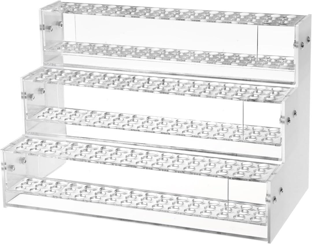 Makeup Paint & Brush Organizer Rack Pen Display Stand, Multi-Level Plastic Organization Rack Pencil Holder, Clear Pen Display Holder 3 Layer 144 Holes for Craft Shows
