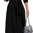 Maxi Dresses for Women Long Dress Casual V-Neck Loose Prom Dresses All Seasons (Large, Black6407)