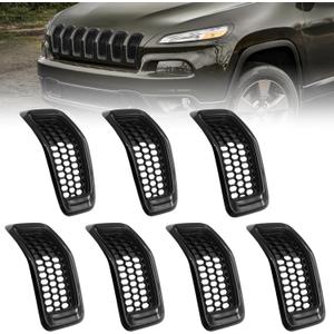 7pcs Grill Mesh Inserts Fit for Jeep Cherokee 2014-2018, Honeycomb Mesh Front Grill Inserts Grille Cover Frame Trims (Bright Black)
