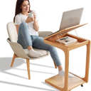 Wooden C-Shaped End Table,Couch Table with Adjustable Desktop,Small Rolling Side Table with 2 Lockable Wheels,Small End Table for Couch, Living Room,Bedroom (Natural)