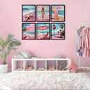 2 x 6pcs Pink Beach Wall Art Pink Summer Ocean Coastal Canvas Painting Coconut Girl Aesthetic Posters Prints Girly Nautical Bus Wall Decor Set for Girls Room Girls Dorm Home Decoration(8x10in Poster) (8L" x 10W")