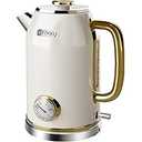 INFOOD Retro Electric Kettle 1.8L/ 60.8oz with Thermometer - 1200W Fast Boiling Stainless Steel Tea Kettle with Water Level, BPA-Free, Auto Shut-Off, Boil-Dry Protection, Pearl White