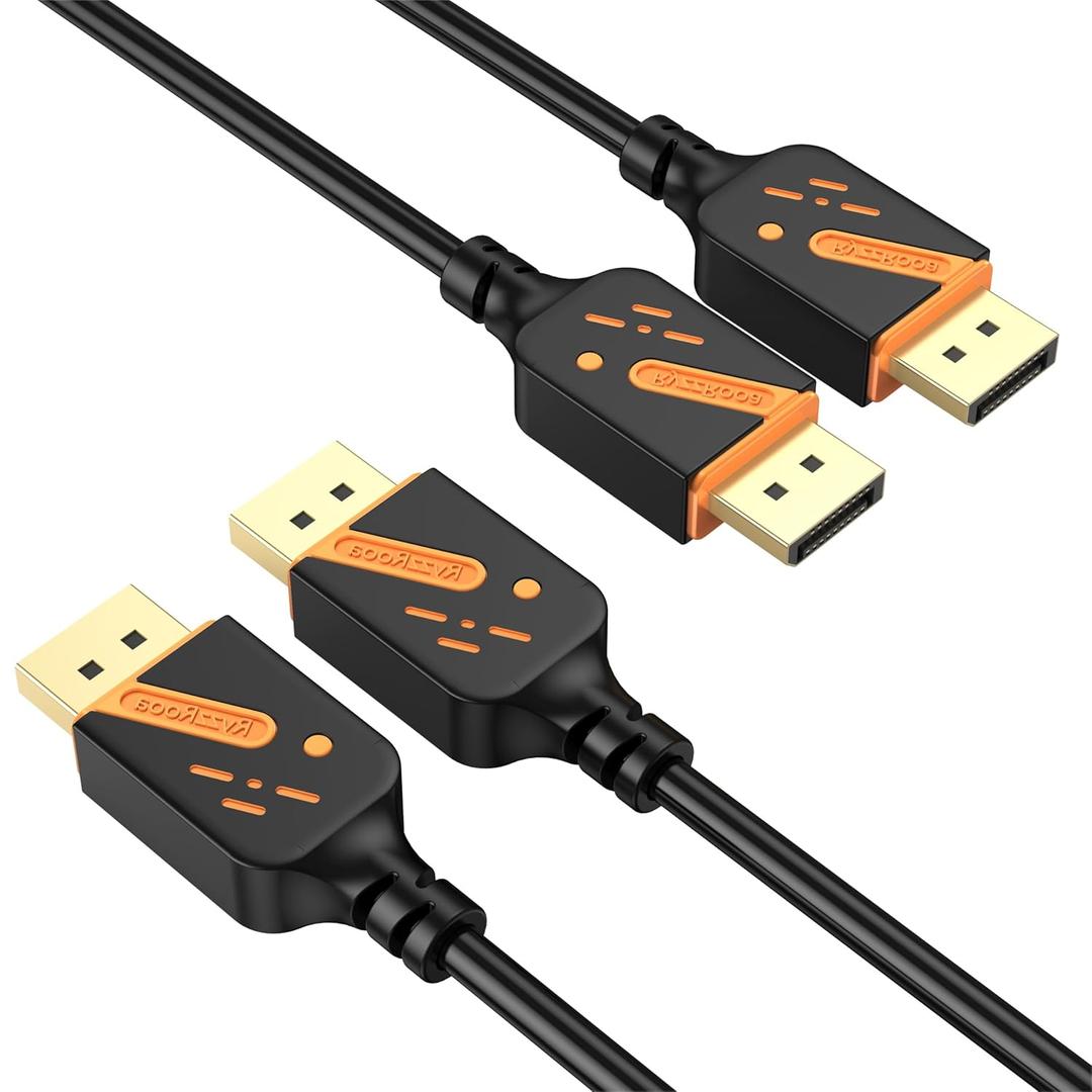 DisplayPort Cable 3FT, 2-Pack DP to DP Cables, 4K@60Hz Display Port Cable Male to Male Adapter with 2K@165Hz, 2K@144Hz Support 3D, HDR for Gaming, Computer, TV, Monitor, Docking Station  (Orange)