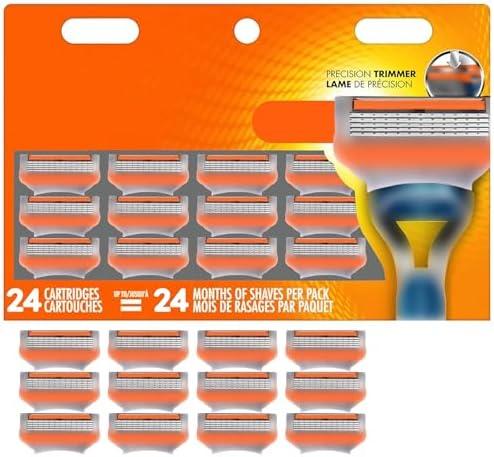 24Pcs Premium Razor Blades for Men compatible gillette fusion 5 blades refills -5-Layer Stainless Steel Refills Compatible with Fusion 5 Style Razors,Smooth Shaving Replacement Cartridges Value Pac