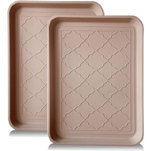 PetLike Boot Tray for Entryway Indoor, Pet Food Mat, 16.7 x 12.8 inch 2 Packs, Waterproof Shoe Tray for Indoor and Outdoor, Multi-Purpose Trays for Boots, Shoes, Pets, Garden (Tan)