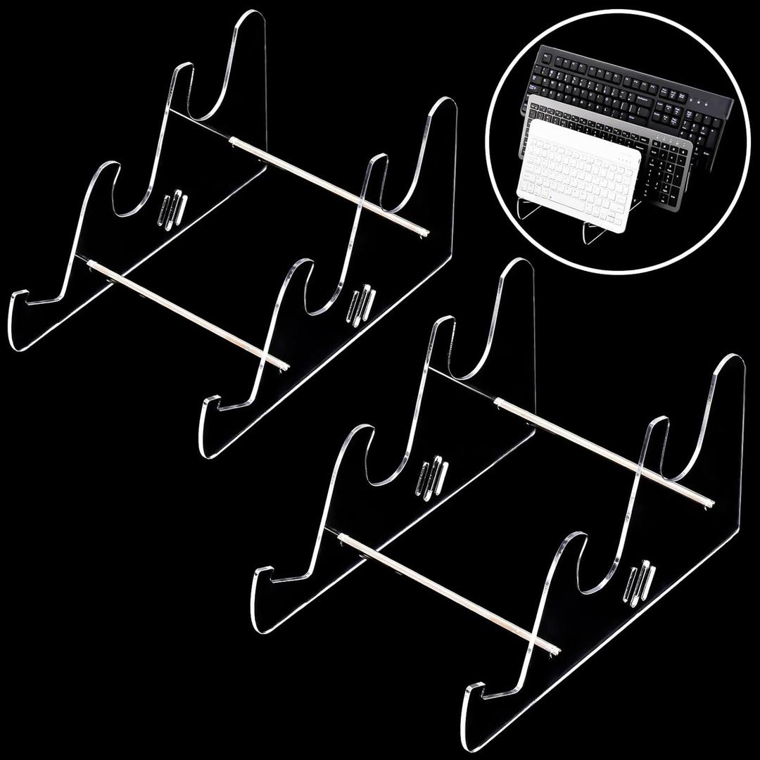 Elsjoy 2 Pack Acrylic Display Stand, 3-Tier Mechanical Keyboard Holder, Desktop Clear Rack Computer Storage Shelf for 6 Keyboards (Each Holds 3)