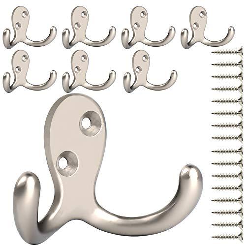IBosins 8 Pack Heavy Duty Double Prong Coat Hooks Wall Mounted with 16 Screws Retro Double Hooks Utility Hooks for Coat, Scarf, Bag, Towel, Key, Cap, Cup, Hat