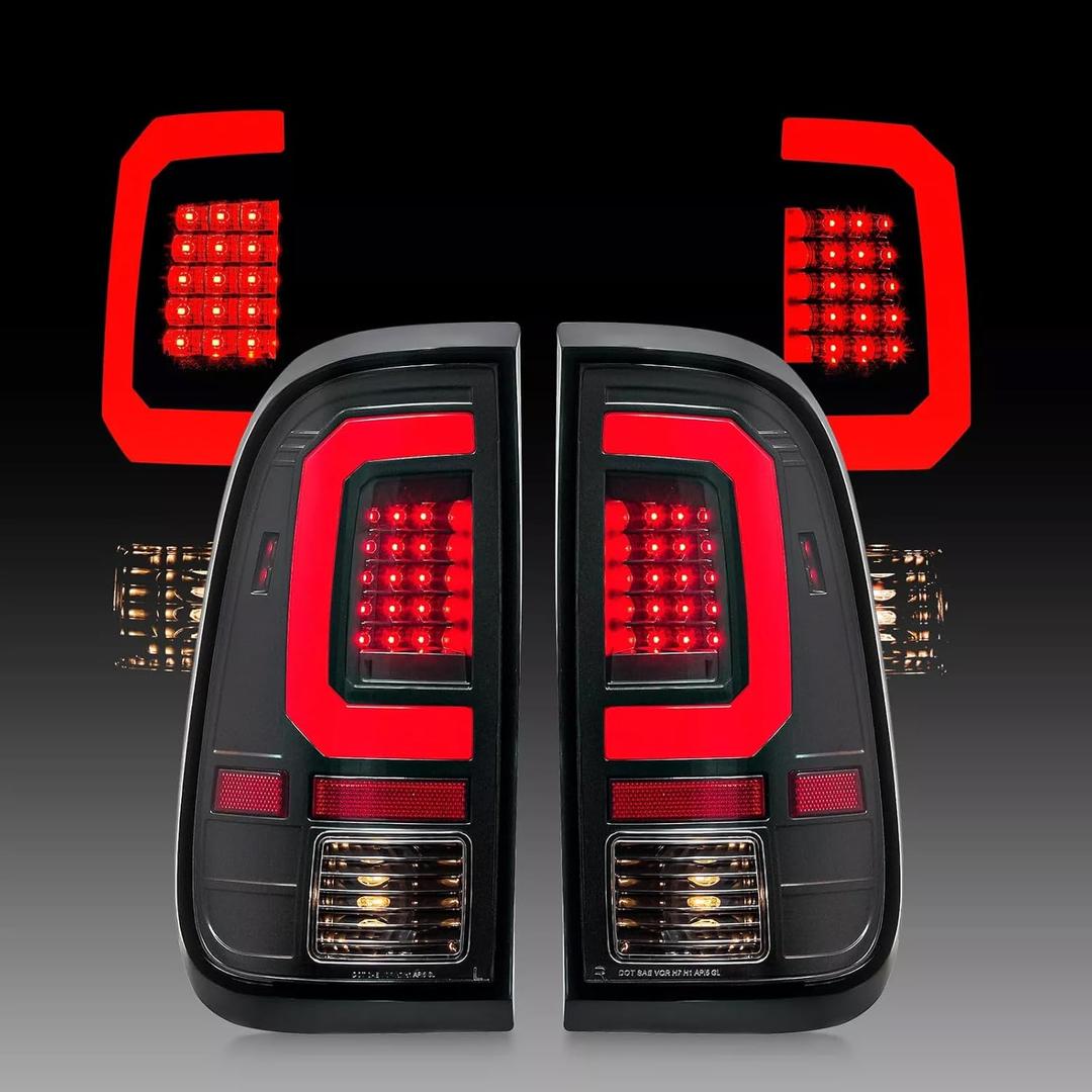 For 2008-2016 Ford F250 F350 F450 Tail Lights Rear Lamp Assembly, Red Inner C-Tube Led Replacement Brake Lamp Taillight Clear Lens Black Housing