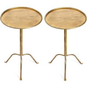 SHOHAYTO 2 Pcs Small Bronze Pedestal Side Table  21.25" Tall Metal Martini Table for Bedroom, Living Room, or Office  Round Accent Cocktail End Table