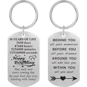 4 x Birthday Gift Ideas for Women Men, Boys Girls Happy Birthday Decorations for Him Her, Best Friend Bday Keychain Unisex (10th)