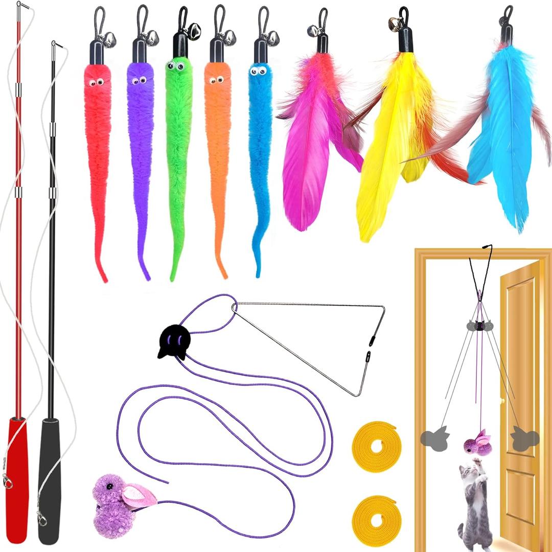 ZPH Cat Toys Interactive for Indoor Cats,2PCS Retractable Cat Wand,9PCS Teaser Toys&1PCS Hanging Door Lure Kitten Toy, Interactive Feather Toy for Teaser Play and Chase Exercise with Kitten