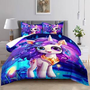 Raphus Cucullatus Unicorn Comforter Set, Unicorn Bedding Set for Girls, Purple Bedroom Bedding Set for Girls, Kawaii Bedding Queen Cute Dream Comforter Set