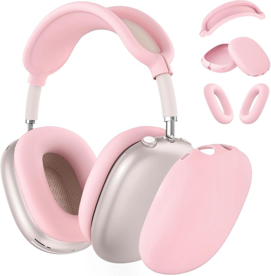Silicone Case Cover for AirPods Max Headphones, Ear Pad Case Cover/Ear Cups Cover/Headband Cover for AirPods Max (USB-C/Lightning)(2024/2020),Accessories Silicone Protector for Apple AirPods Max, Pink