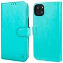 Bocasal Wallet Case for iPhone 14 Plus, RFID Blocking Magnetic Flip Case with Card Slots Holder Kickstand Wrist Strap, PU Leather Folio Shockproof Protective Cover 6.7 Inch (Light Blue)