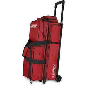 LARIPOP 3 Bowling Ball Bag With Wheels - Rolling Bag for Balls & Accessories - Retractable Handle Extends to 38" (Red)