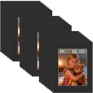 ZBEIVAN 11x14 Black Picture Mats with White Core Bevel Cut Frame Mattes for 8x10 Pictures - Pack of 25