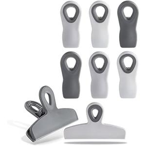 COOK WITH COLOR Bag Clips - Heavy Duty Chip Clip and Refrigerator Magnet Clips for Food Storage with Air Tight Seal Grip, Grey Ombre, Pack of 8 Gray White