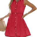 LookbookStore Denim Dress for Women Sleeveless Babydoll Button Down Short Jean Dresses Cute Summer Medium, Red 