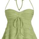 SOLY HUX Women's Peplum Halter Crop Tops Y2K Drawstring Tie Ruched Dressy Casual Spaghetti Strap Cami Top (Mint Green, Small)