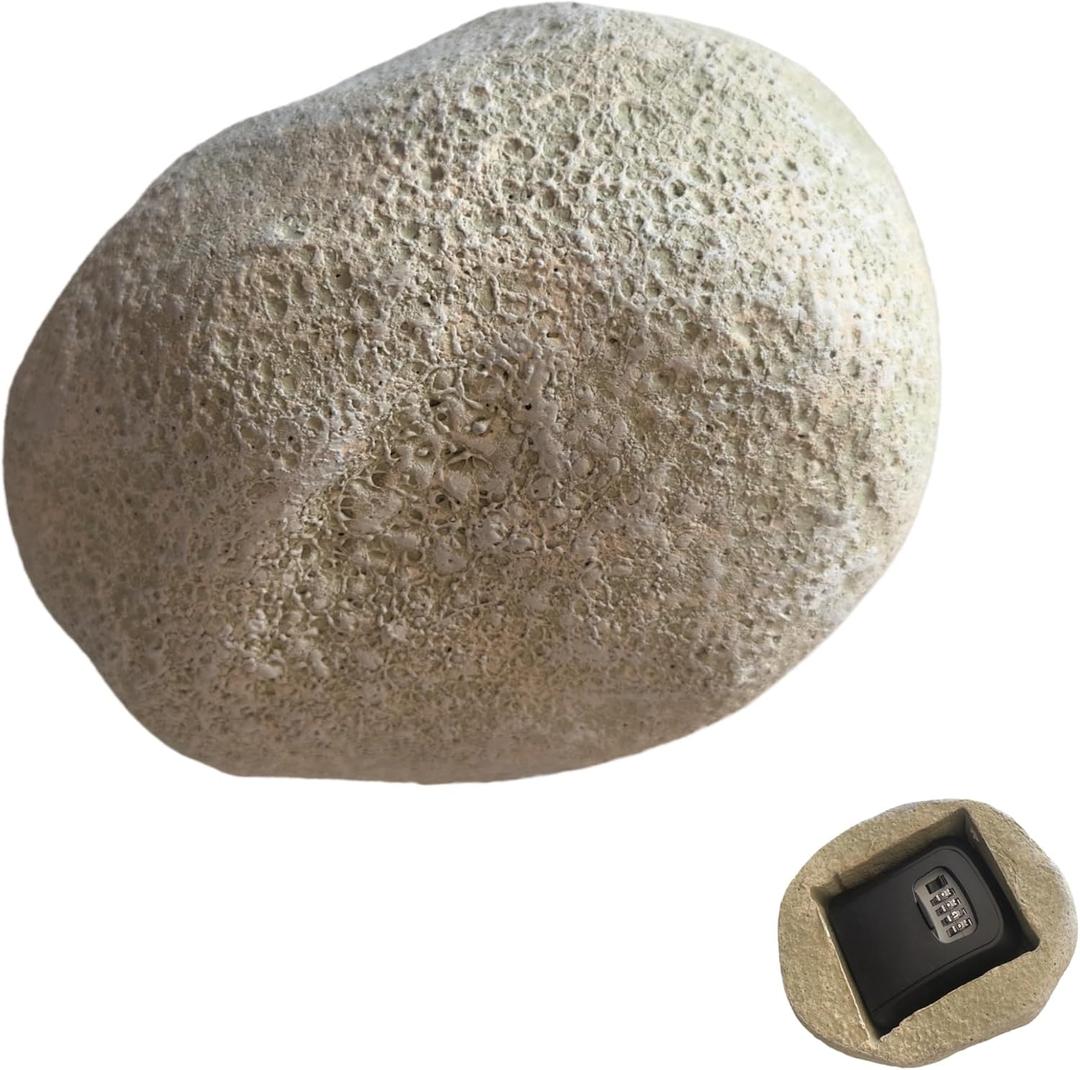 XXL Hide Keys Fake Rock Lock Box, Hide a Key Stone Look-Like Outdoor with 4-Digits Combination Lockbox, Spare Key Storage Box with Foam Protection for Home B&B, Rental, Office (Slate)