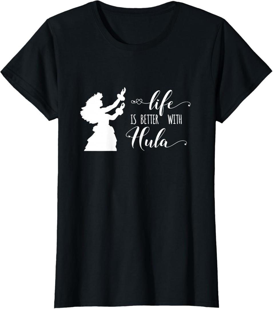 Hawaiian Shirt for Women Hula Art Dancer Image T-Shirt (Black, XL)