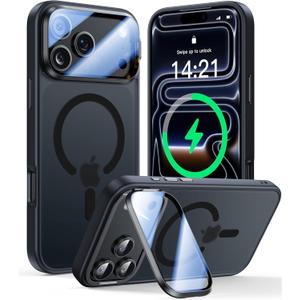 [Upgraded Full Camera Protection] for iPhone 17 Pro Case with Camera Cover Stand [Fit for MagSafe][10FT Mil-Grade Protection] Translucent Magnetic iPhone 17 Pro Phone Case, Black