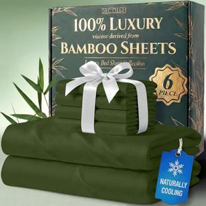 DECOLURE 100% Viscose Derived from Bamboo Sheets King Size - Luxury 6 Pc Naturally Cooling Sheets, Ultra Soft Bed Set - Deep 17" Pockets, Durable Double Stitching, Oeko Tex Standard (Olive)