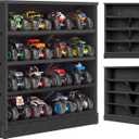 Felt Monster Trucks Display Case, Wall-Mounted 16 Slot Storage Case, Groove Fixation Container Holder (Black - New Version)