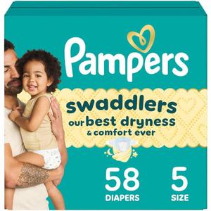 Pampers Swaddlers Diapers, Size 5 (20-37 lbs), 58 Count, Absorbent, Keeps Baby Dry and Comfortable, Skin Safe Disposable Baby Diaper