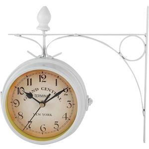 Vintage Double Sided Wall Clock, Wrought Iron Antique-Look Wall Hanging Double Sided Two Faces Retro Station Clock Metal Silent Wall Clock Rotate Antique Wall Clock 8 Inch