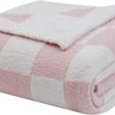 bearberry Fuzzy Checkerboard Grid Throw Blanket Soft Cozy Warm Microfiber Bed Blanket Decor for Couch Sofa Bed Travel Home (Pink, 60''x80'') (Twin(60x80))