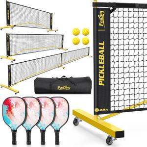 Pickleball Set Net with 4 Paddles, 6FT/11FT/22FT Portable 3-in-1 Pickle Ball Net with Carry Bag, Pickleballs, Designed for All Weather Conditions