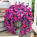 Hibiscus Artificial Fake Hanging Flowers Plants for Outdoor Spring Decoration, 2PCS UV Resistant Faux Hibiscus Silk Flowers Realistic Look Real for Planters Outside Porch Patio Yard, Violet Fuchsia