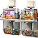 2Pack Car Backseat Organizer with Foldable Table Tray,6 Storage Pockets Car Storage Organizer with Tablet Holder,Car Seat Back Protectors Kick Mats Travel Accessories (Grey)