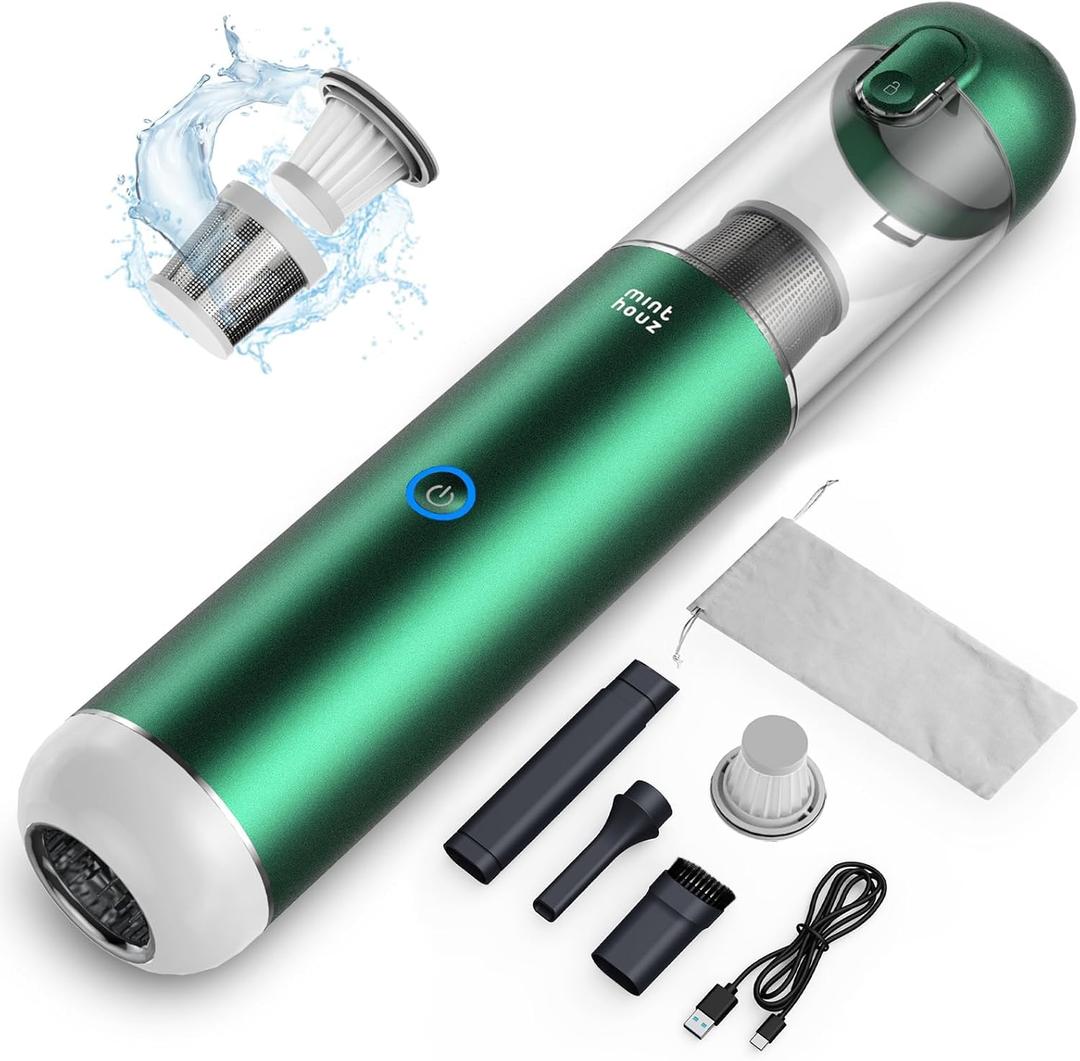 Minthouz Car Vacuum Portable Cordless 17000Pa - 120W Handheld Vacuum Rechargeable with Blower, Ultra Lightweight Mini Vacuum Cleaner with 2 Filters for Car Home Pet Office Keyboard (Green)