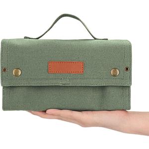 Travel Spice Kit, Portable Spice Bag with 10 Spice Jars, Canvas Seasoning Storage Bag Organizer, Seasoning Bottle Holder with Mini Condiment Bottle, Condiment Container Set for Camping BBQ(Green)