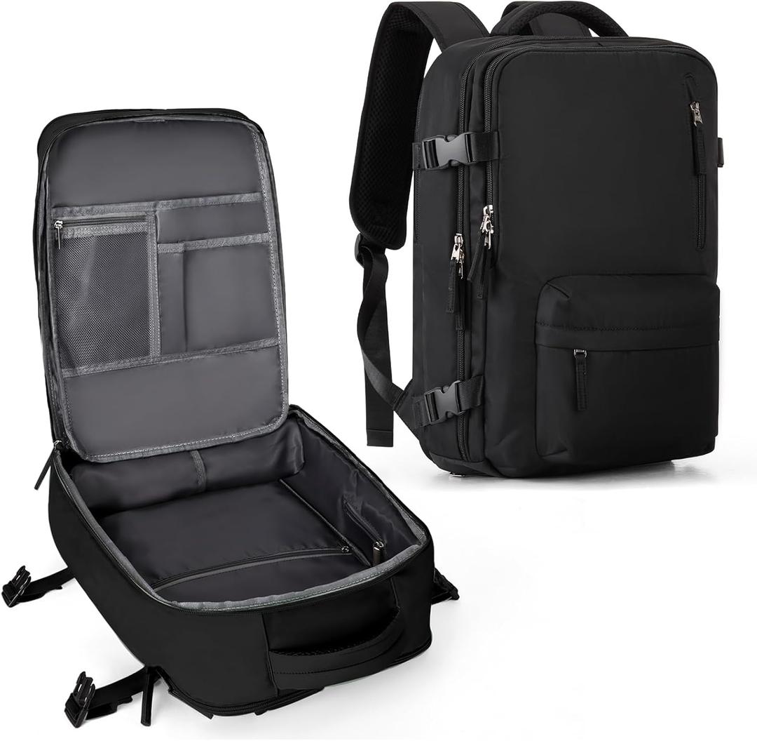 WONHOX Large Travel Backpack Carry on Flight Approved Laptop Work Business Backpack for Women Men Mochila de Viaje (A1-black)