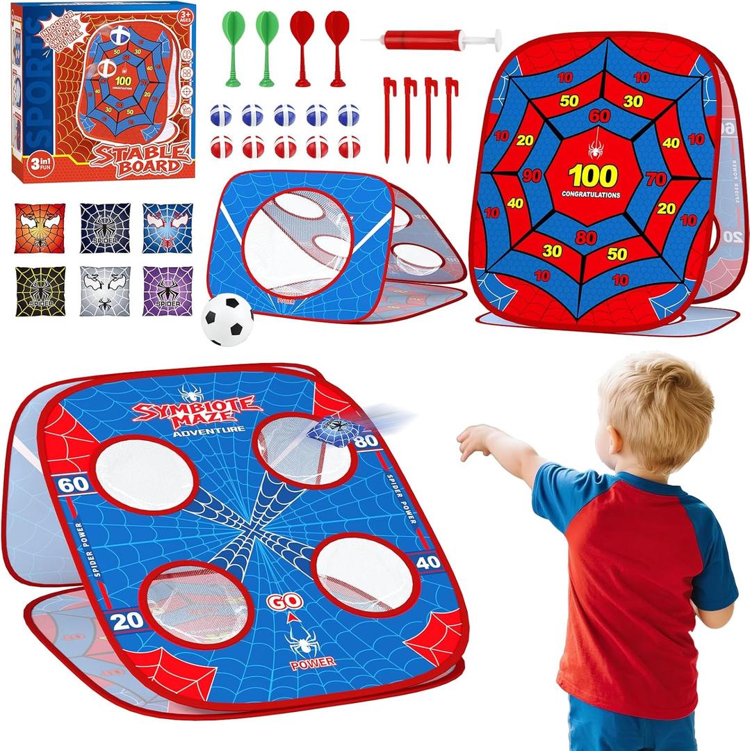 Spider Bean Bag Toss Game for Kids: 4-in-1 Cornhole Board Indoor Outdoor Toys for Kids Boys Girls 3 4 5 6 7 8 Year Old Birthday Gift, Outside Activity Beach Backyard Lawn Family Party Game