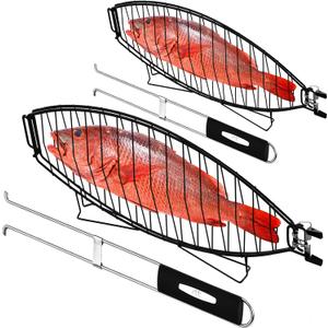 RTT Fish Grill Basket 2 Packs - Premium Stainless Steel Large Fish Basket for Grilling - Perfect for Cooking Whole Fish