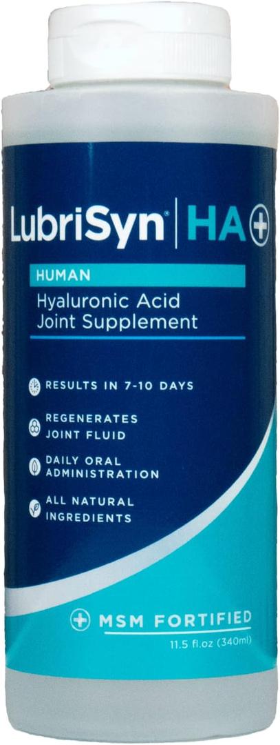Lubrisyn HA Plus Human Liquid Hyaluronic Acid & MSM Joint Supplement, Oral HA for People, Supports Healthy Knees, Hips & Joint Function for Men & Women, Original Flavor, 30-Day Supply, 11.5 oz