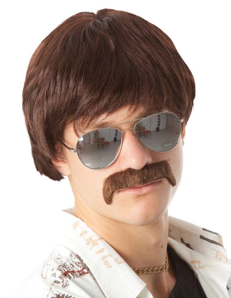 ALLAURA Compatible with Sonny Bono Wig  60s 70s Mens Short Brown Wig + Mustache for Hippie, Singer, TV Star, Cop, Detective Costumes  Liberty Duo, Limu & Doug, Uncle Rico, Retro Halloween Outfit
